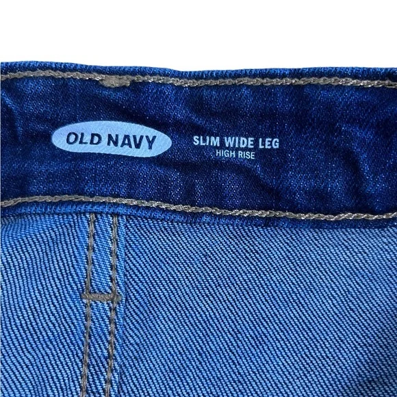 Old Navy Slim Wide Leg High Rise Jeans Dark Wash Denim Blue‎ Pants #113 - Picture 8 of 10